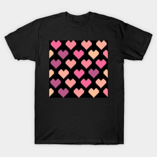 Pixel Pink Hearts Pattern T-Shirt